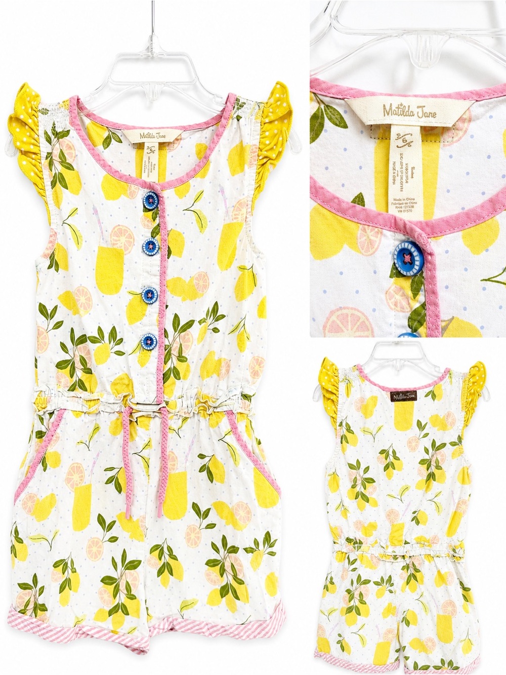 Matilda Jane White Lemon Print Romper - Size 6